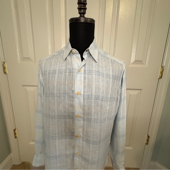Tommy Bahama - Relax - 100 % Linen Light Blue Plaid Long sleeve Shirt - Size S - Picture 1 of 9